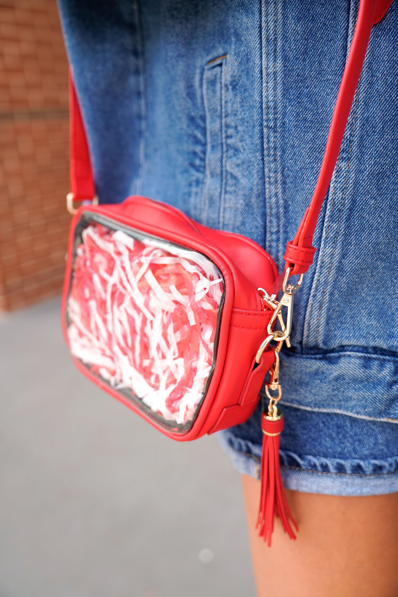 Red Stadium Approved Clear Purse With Tassle