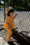 Retro Mustard Daisy Bell Sleeve Top for Baby Toddler and Girls