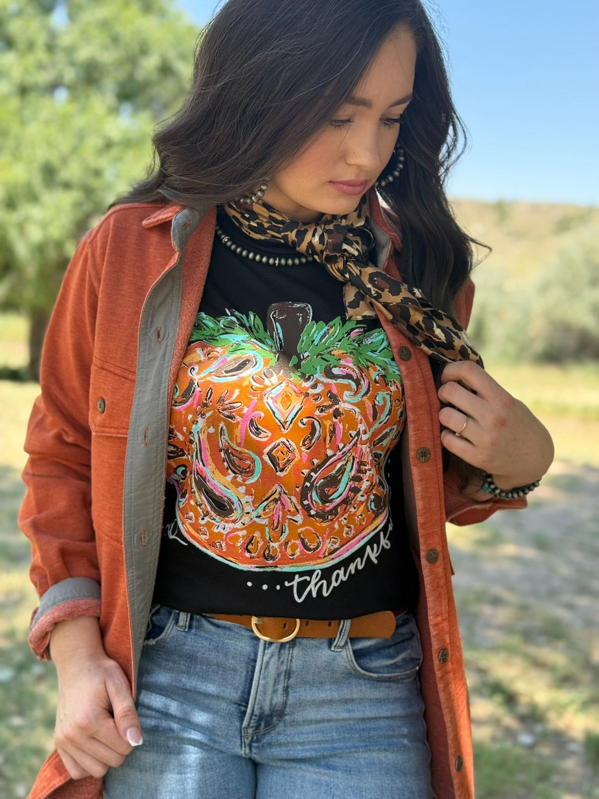 Callie Ann Stelter Thankful Pumpkin Crew Tee & Sweatshirt