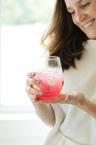 Stemless Wildflower Wine Glass