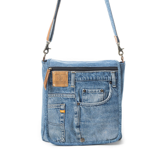 Ashley Adventure Crossbody Bag - Upcycled Denim with Leather Accents