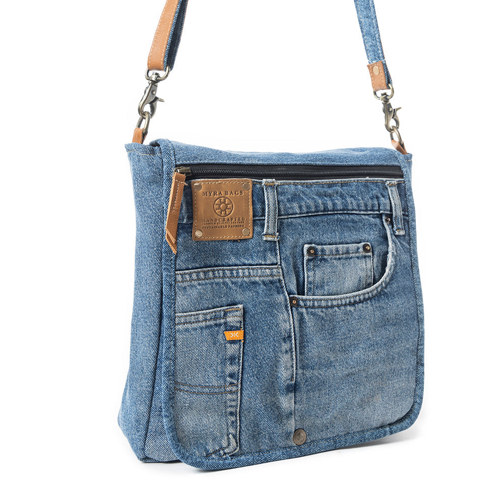 Ashley Adventure Crossbody Bag - Upcycled Denim with Leather Accents