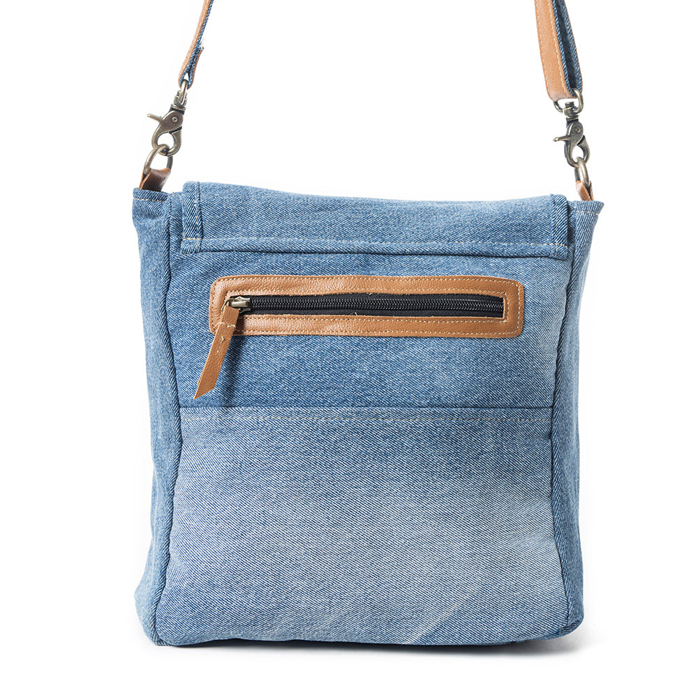 Ashley Adventure Crossbody Bag - Upcycled Denim with Leather Accents