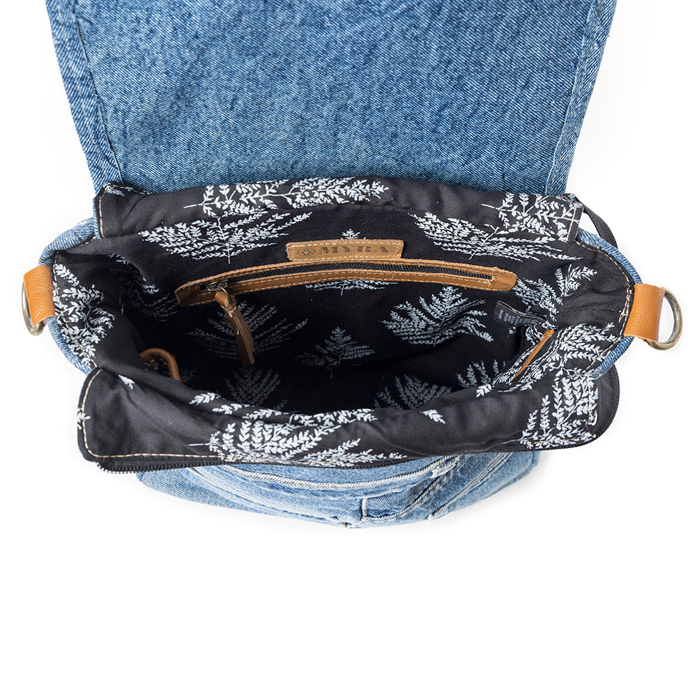 Ashley Adventure Crossbody Bag - Upcycled Denim with Leather Accents