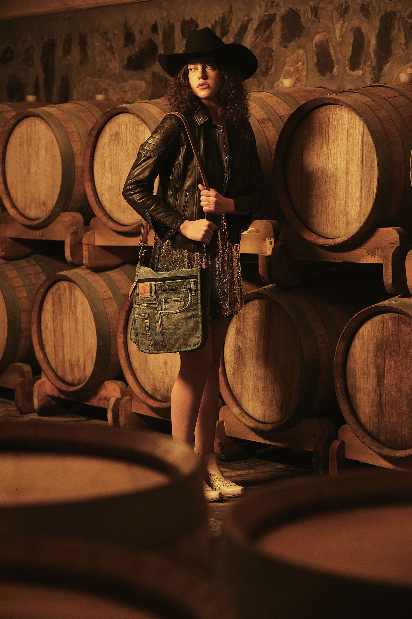 Ashley Adventure Crossbody Bag - Upcycled Denim with Leather Accents