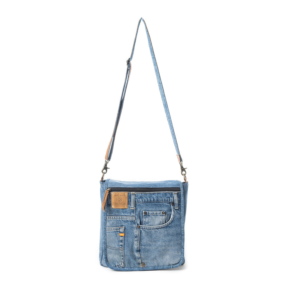 Ashley Adventure Crossbody Bag - Upcycled Denim with Leather Accents