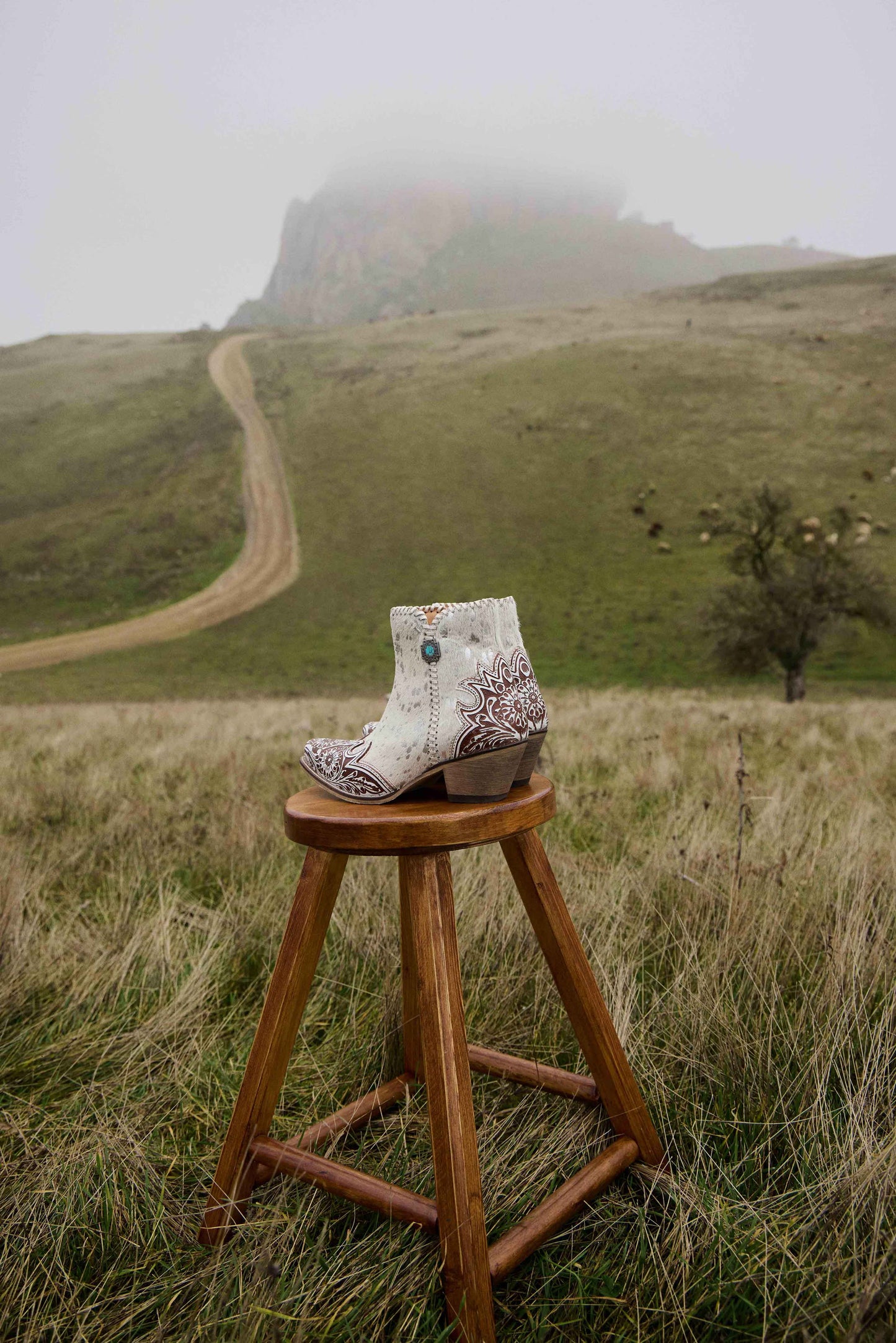 Sierra Belle Handtooled Leather Booties in Almond White