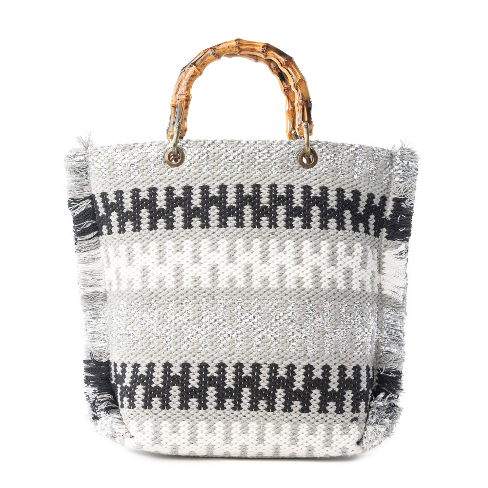 Tundra Trail Hand Embroidered Tote Bag in Silver Dune