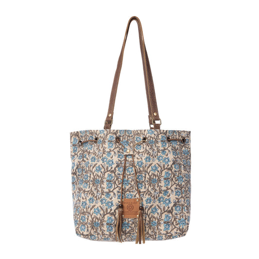 Southern Bloom Cotton & Leather Bucket Bag in Oasis Cream