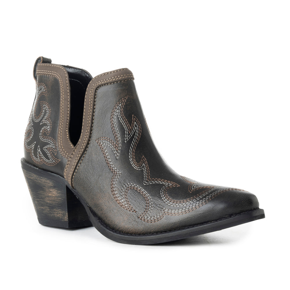 Emmie Faye Stitched Ankle Boots for Women - Western Mid-Heel, Pointed Toe Cowgirl Booties