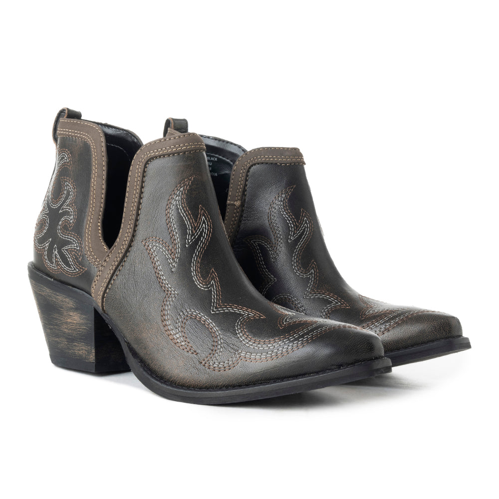 Emmie Faye Stitched Ankle Boots for Women - Western Mid-Heel, Pointed Toe Cowgirl Booties