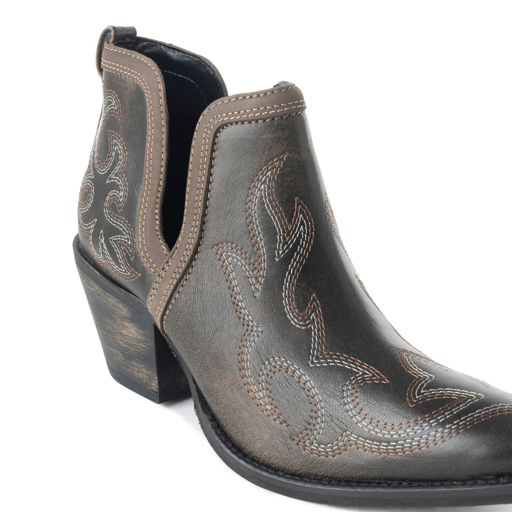 Emmie Faye Stitched Ankle Boots for Women - Western Mid-Heel, Pointed Toe Cowgirl Booties