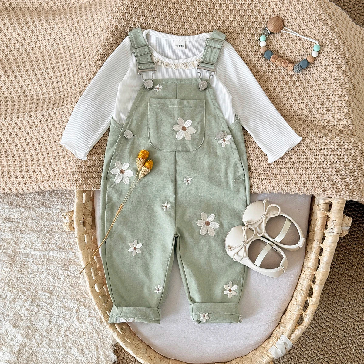 Embroidered Floral Dungaree Jumpsuit