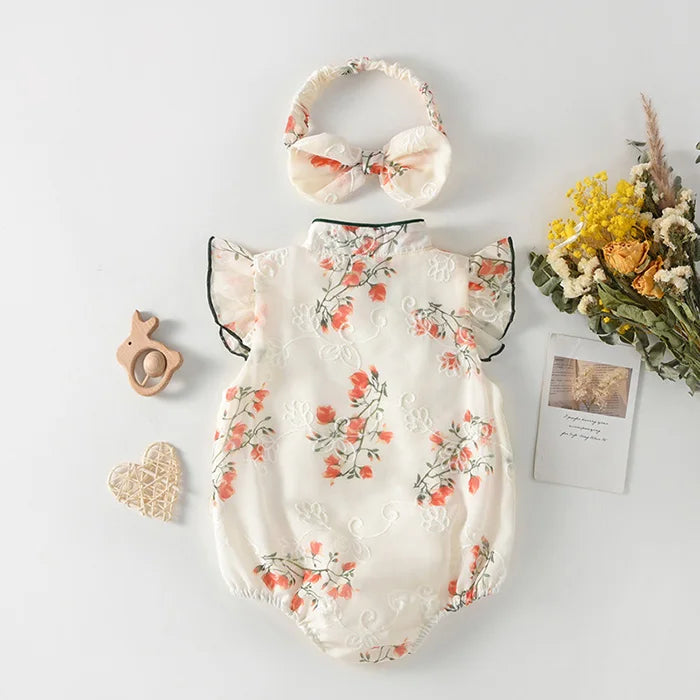 Mandarin Fly Sleeve Romper Set