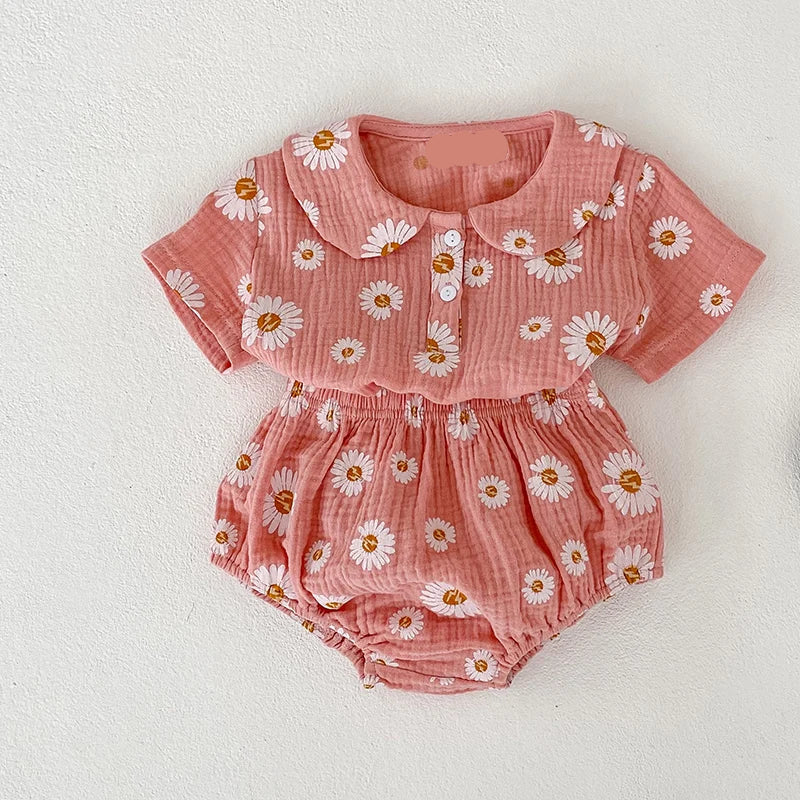 Flower Printed Cotton Shorts Set