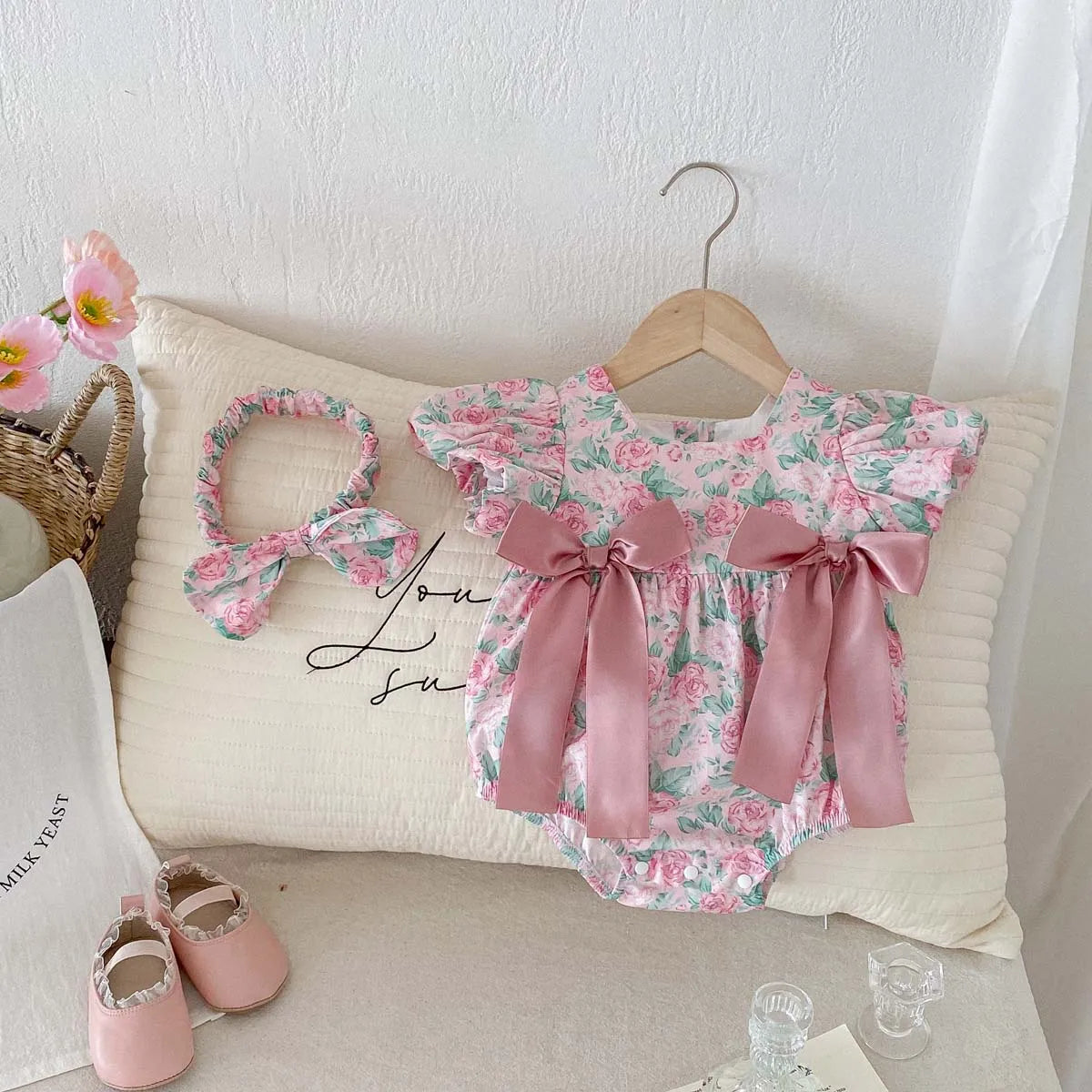 Floral Puff Sleeve Romper Set