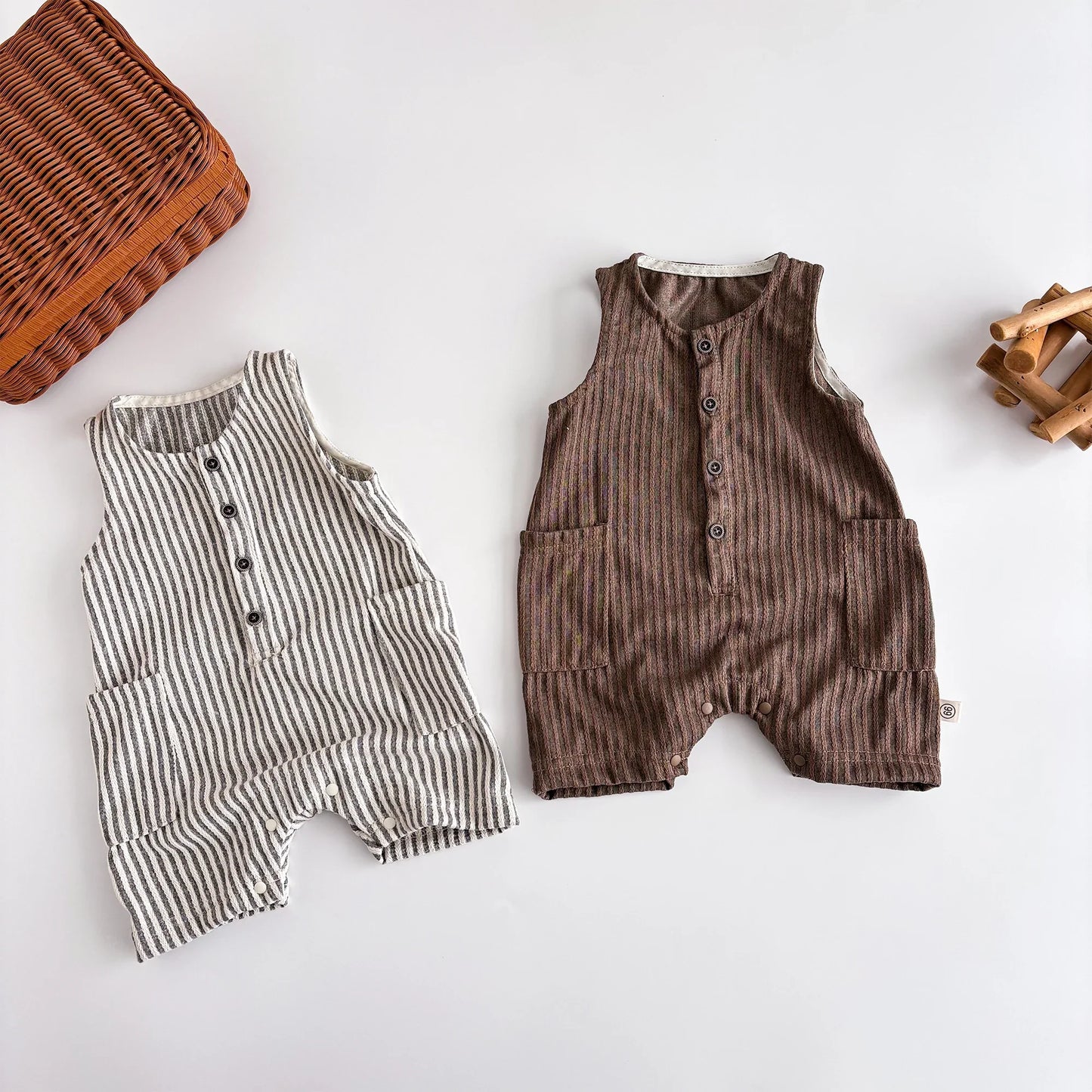 Striped Sleeveless Short Jumpsuit