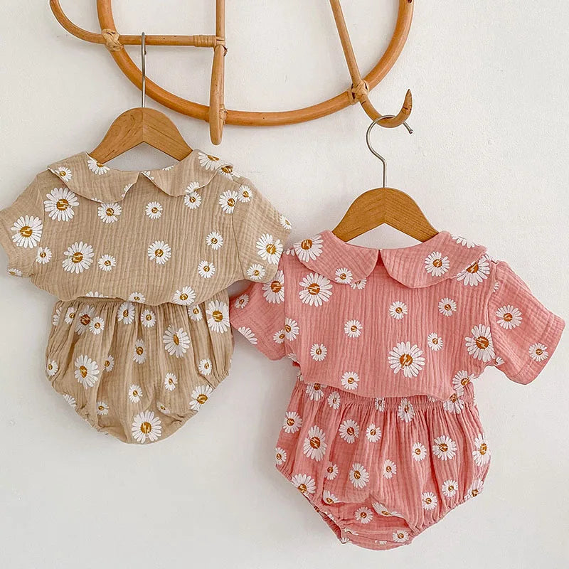 Flower Printed Cotton Shorts Set