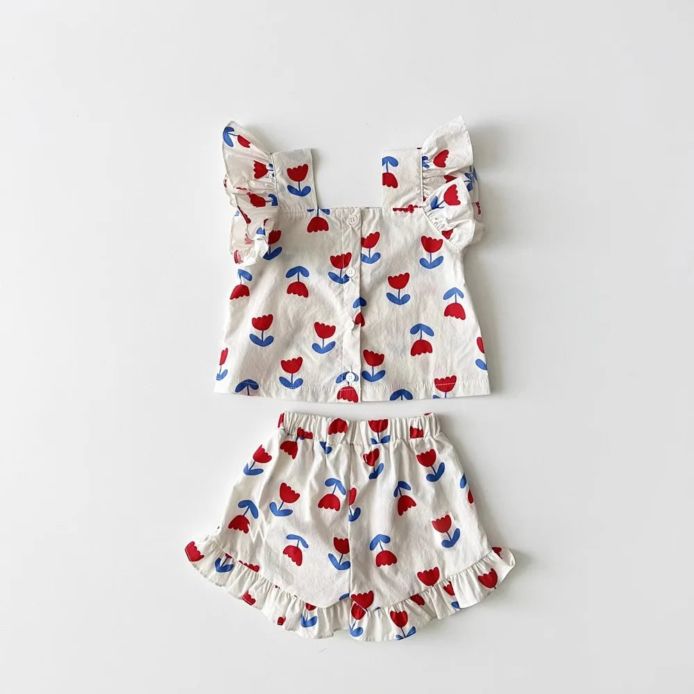 Red Flower Print Set