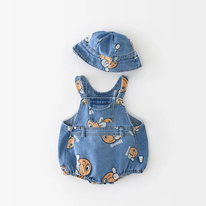 Denim Emoji Romper and Hat Set
