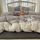 Sophia Gingham Lace Washed Cotton Bedding Set / Brown