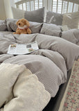 Sophia Gingham Lace Washed Cotton Bedding Set / Brown