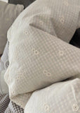 Sophia Gingham Lace Washed Cotton Bedding Set / Brown