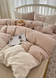 Sophia Gingham Lace Washed Cotton Bedding Set / Brown