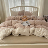 Sophia Gingham Lace Washed Cotton Bedding Set / Brown