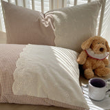 Sophia Gingham Lace Washed Cotton Bedding Set / Brown