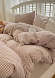 Sophia Gingham Lace Washed Cotton Bedding Set / Brown