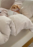 Sophia Gingham Lace Washed Cotton Bedding Set / Brown