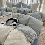 Sophia Gingham Lace Washed Cotton Bedding Set / Brown