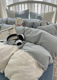 Sophia Gingham Lace Washed Cotton Bedding Set / Brown