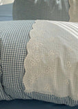 Sophia Gingham Lace Washed Cotton Bedding Set / Brown