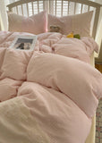 Sophia Gingham Lace Washed Cotton Bedding Set / Brown