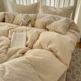 Sophia Gingham Lace Washed Cotton Bedding Set / Brown