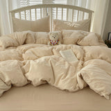 Sophia Gingham Lace Washed Cotton Bedding Set / Brown