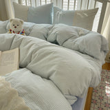 Sophia Gingham Lace Washed Cotton Bedding Set / Brown