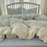 Sophia Gingham Lace Washed Cotton Bedding Set / Brown