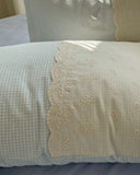 Sophia Gingham Lace Washed Cotton Bedding Set / Brown