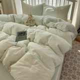 Sophia Gingham Lace Washed Cotton Bedding Set / Brown