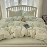 Sophia Gingham Lace Washed Cotton Bedding Set / Brown