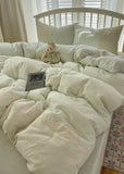 Sophia Gingham Lace Washed Cotton Bedding Set / Brown