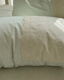 Sophia Gingham Lace Washed Cotton Bedding Set / Brown