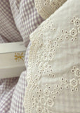 Sophia Gingham Lace Washed Cotton Bedding Set / Brown