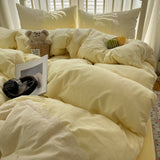 Sophia Gingham Lace Washed Cotton Bedding Set / Brown