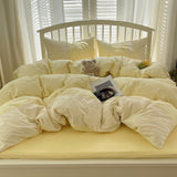 Sophia Gingham Lace Washed Cotton Bedding Set / Brown