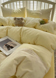 Sophia Gingham Lace Washed Cotton Bedding Set / Brown