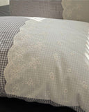Sophia Gingham Lace Washed Cotton Bedding Set / Brown